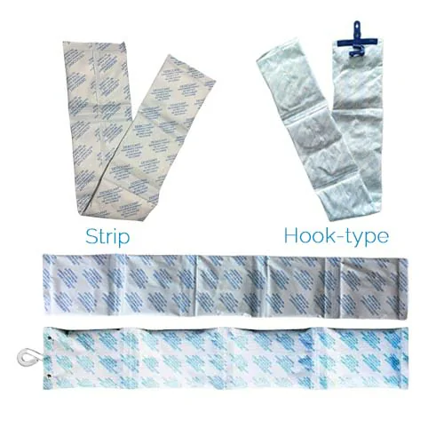 Hanging desiccant strip for containers